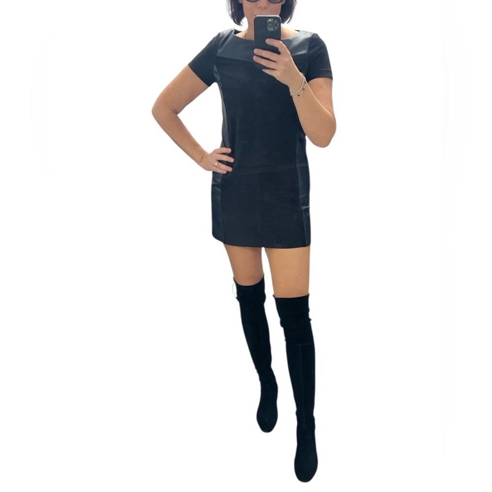 Comptoir des Cotonniers goat & lambskin leather mini dress black granite gray M